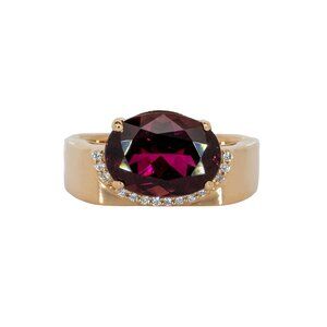 3.7cts Burgundy Tourmaline Ring in Solid 14K Gold with Diamond Accents
